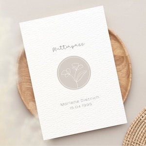 Personalisierte Mutterpass Hülle | Minimalistisch Floral | Auch als U-Heft Hülle verfügbar