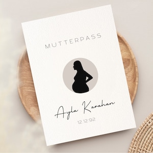 Personalisierte Mutterpass Hülle | Wunschfarbe | Minimalistisch Silhouette Babybauch