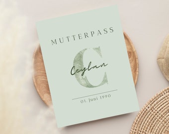Personalized Maternity Record Cover | Green Sage with Initials | Minimalist