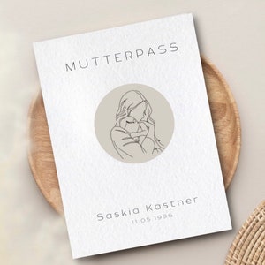 Funda personalizada para pasaporte de madre | Lineal minimalista | También disponible como portada de folleto en U