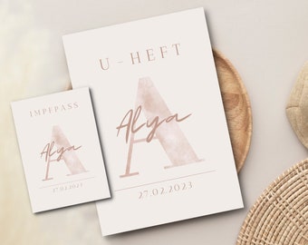 Personalized child health record booklet cover + vaccination card cover with initials | Pink Beige