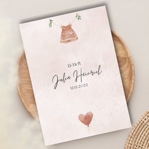 Personalisierte U-Heft Hülle + Impfpass Hülle | Boho Aquarell | Rosa | Mädchen