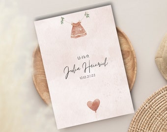 Personalized U-booklet cover + vaccination certificate cover | Boho watercolor | Pink | Girls