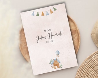 Personalized U-Booklet Case + Vaccination Card Case | Boho Watercolor | Blue | Young