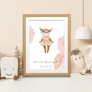 Personalisiertes Geburtsposter Hässchen Puppe Aquarell Babyzimmer Poster Geburtsdaten Kinderzimmer Geburtsgeschenk