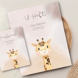 Personalisierte U-Heft Hülle + Impfpass Mutterpass Hüllen Baby Giraffe