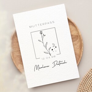 Personalisierte Mutterpass Hülle Minimalistisch Floral | Auch als U-Heft Hülle verfügbar