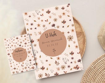 Personalized U-book cover + vaccination certificate maternity pass covers Boho Flowers Rosy