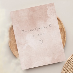 Personalisierte Mutterpass Hülle | Beige Braun Aquarell Watercolor | Minimalistisch Floral | Auch als U-Heft Hülle verfügbar
