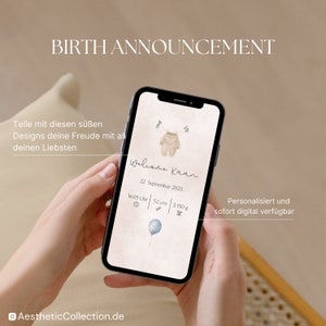 Birth Announcement Digital | Green or pink | Watercolor Boho | Announce birth | Congratulations on the birth