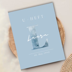 Personalisierte U-Heft Hülle + Impfpass Hülle mit Initialien | Blau Grau
