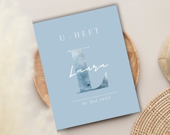 Personalized U-booklet cover + vaccination certificate cover with initials | Blue Grey
