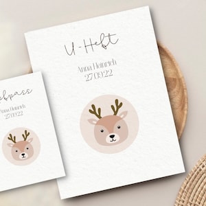Personalisierte U-Heft Hülle + Impfpass Mutterpass Hüllen Tierköpfe Reh Elefant Hase Panda