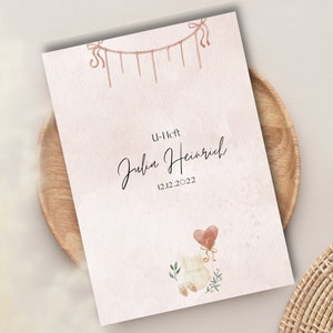 Personalisierte U-Heft Hülle + Impfpass Hülle | Boho Aquarell | Rosa | Mädchen