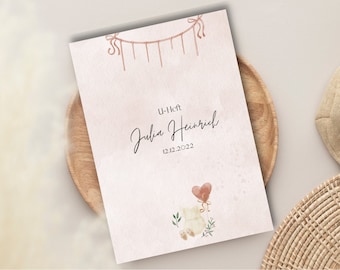 Personalized U-booklet cover + vaccination certificate cover | Boho watercolor | Pink | Girls