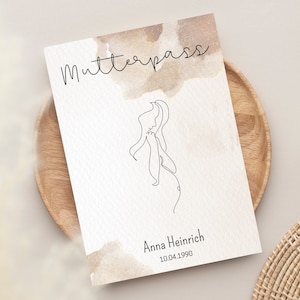 Personalisierte Mutterpass Hülle Lineart Babybauch Onestroke