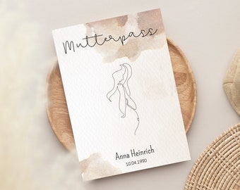 Personalized maternity pass cover Lineart baby belly Onestroke