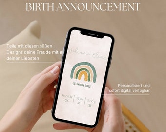 Birth Announcement Digital | Green or Pink| Watercolor Rainbow | Announce birth | Congratulations on the birth