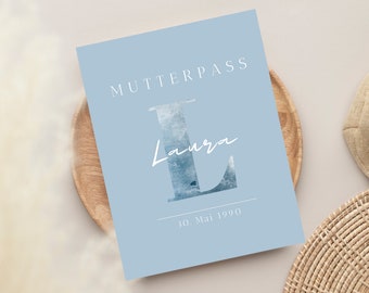 Personalized Maternity Record Cover | Blue Gray with Initials | Minimalist