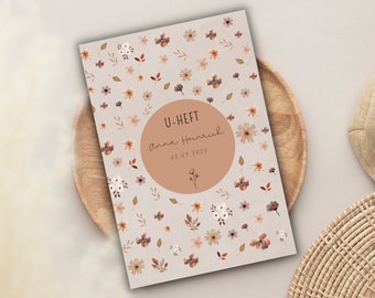 Personalized U-booklet cover + vaccination certificate maternity record covers Boho flowers smoky