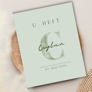Personalisierte U-Heft Hülle + Impfpass Hülle mit Initialien | Mint Grün