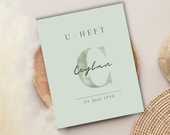 Personalized U-booklet cover + vaccination certificate cover with initials | Mint Green