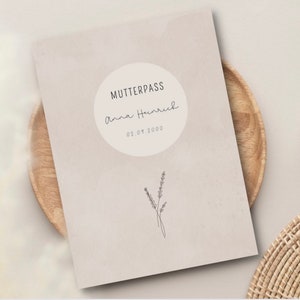 Personalisierte Mutterpass Hülle | Beige | Minimalistisch Floral | Auch als U-Heft Hülle verfügbar