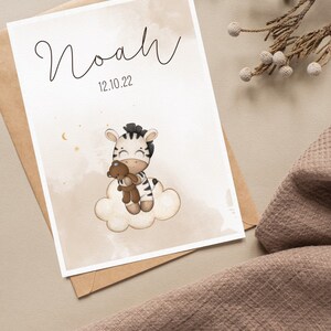 Gepersonaliseerde geboortekaart | Neutraal Beige | Babydier Zebra | Geboorte wenskaart | Gefeliciteerd met je geboorte | Digitaal downloaden