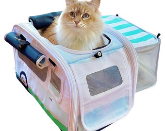 Kittyrama Soft Sided Cat Carrier | Airline Approved | Escape-Proof Zippers | Vet Approved | Large Cat Carrier 10kg / 22lb | Top & Side Entry