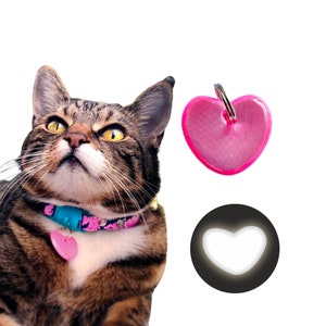 KITTYRAMA Heart Set of 2 x Reflective Cat Charms. Safety Cat Tag. Lightweight, High Visibility, Waterproof. Fits All Cat Collars