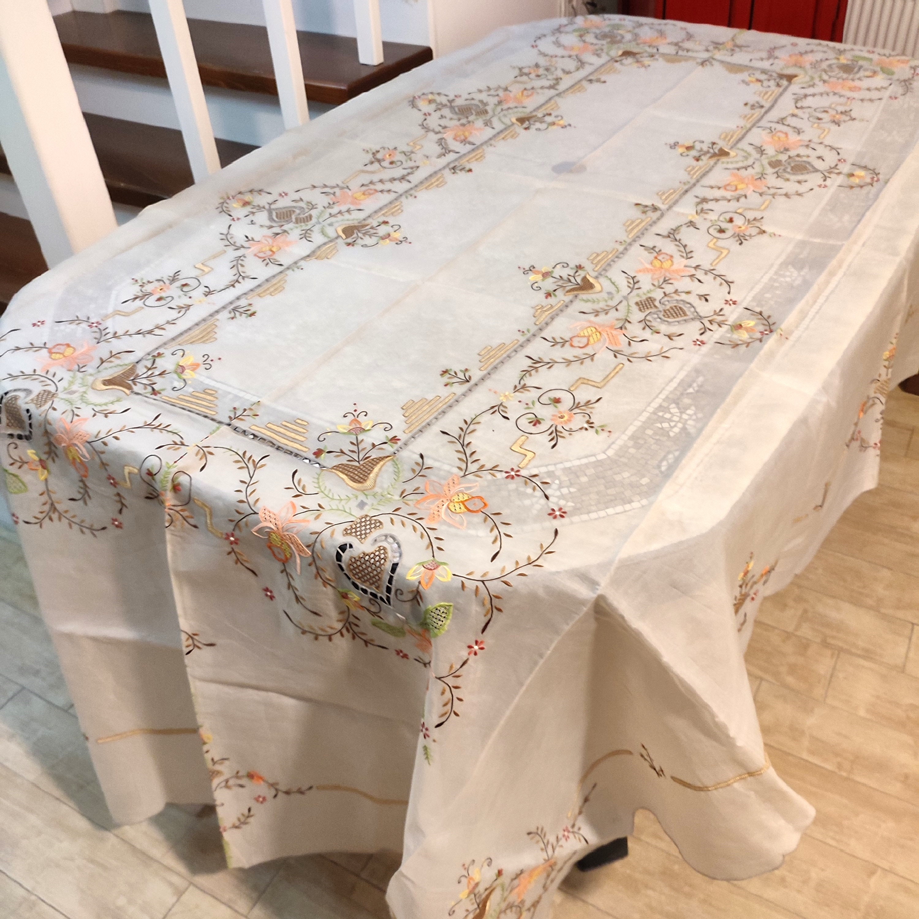 Vintage Tablecloth Hand Embroidery Silk Tablecloth Etsy