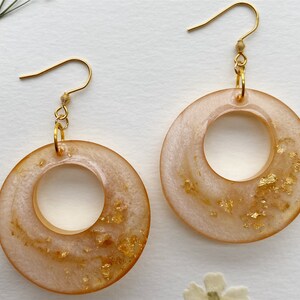 Handmade classy creamy caramel with golden flakes dangling earrings , perfect for any occasion, or as a gift!