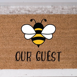 Bee Our Guest Bumble Bee Outside Doormat, Bee Decor Front Porch Rug, Bumble Bee Decor, Cute Gift for Bee Lover, Spring Decor Welcome Mat image 1