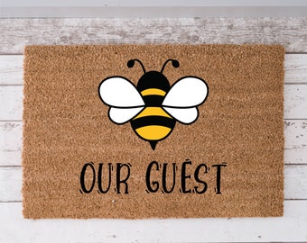 Bee Our Guest Bumble Bee Outside Doormat, Bee Decor Front Porch Rug, Bumble Bee Decor, Cute Gift for Bee Lover, Spring Decor Welcome Mat