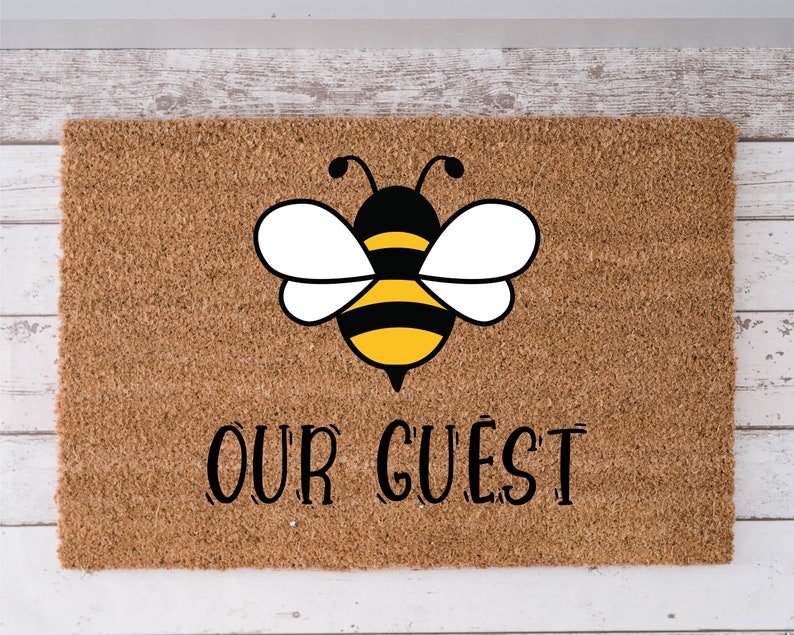 Bee Our Guest Bumble Bee Outside Doormat, Bee Decor Front Porch Rug, Bumble Bee Decor, Cute Gift for Bee Lover, Spring Decor Welcome Mat image 1