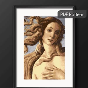 The Birth of Venus cross stitch pattern, Sandro Botticelli, easy counted cross stitch, masterpieces, wall art decor, digital download, tiny