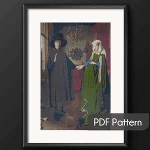 The Arnolfini Wedding, Cross stitch pattern, Jan van Eyck, Renaissance art, masterpiece embroidery pattern, X stitch chart, Instant download
