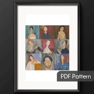 Padrão de ponto cruz "9 obras diferentes" de Amedeo Modigliani, download instantâneo, ponto cruz moderno, obra-prima, padrão de contagem fácil, retrato