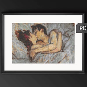 Toulouse-Lautrec 'In Bed the Kiss' Cross Stitch Pattern (PDF Pattern)