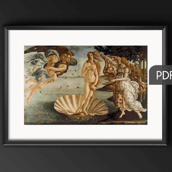 The Birth of Venus, Counted Cross Stitch PDF Pattern, Sandro Botticelli, Instant download, cross stitch frame, modern cross stitch pattern