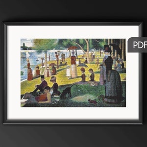 Cross stitch pattern, A Sunday Afternoon on the Island of La Grande Jatte, Georges Seurat, famous painting, fine art cross stitch, digital