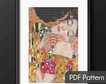 The Kiss by Gustav Klimt: Mini Cross Stitch Pattern (PDF)