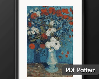 Van Gogh Cornflowers and Poppies Cross Stitch Pattern (PDF)