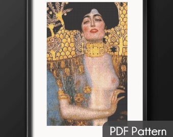 Klimt Judith Cross Stitch Pattern: Famous Painting DIY (PDF Pattern)