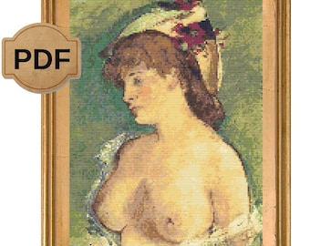 Manet Blonde Woman Cross Stitch Pattern: Famous Painting (Digital Download)