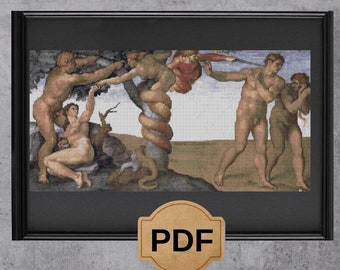 Fall and Expulsion from Garden of Eden by Michelangelo, Cross Stitch Pattern PDF, Sistine Chapel ceiling, Instant download, Vatican Museums