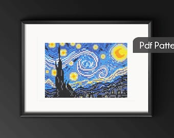 Starry Night Cross Stitch Pattern: Van Gogh Embroidery Art (PDF Pattern)