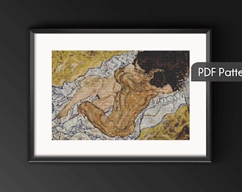 Egon Schiele Die Umarmung Kreuzstich-Muster: Großes Zählmuster (PDF-Muster)