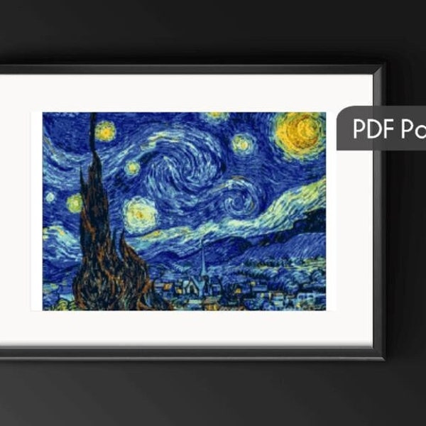 The Starry Night Van Gogh Cross Stitch PDF Pattern / Famous Painting / Modern cross stitch pattern / Digital Download / wall decor