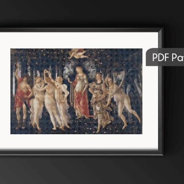 Primavera by Sandro Botticelli Cross Stitch Pattern, motif de point de croix moderne, téléchargement immédiat, point de croix d'amour, motif chefs-d'oeuvre
